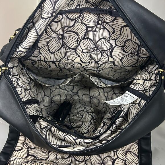 Petunia Pickle Bottom Black Vegan Leather Backpack Floral Lining Changing Pad - Picture 8 of 11